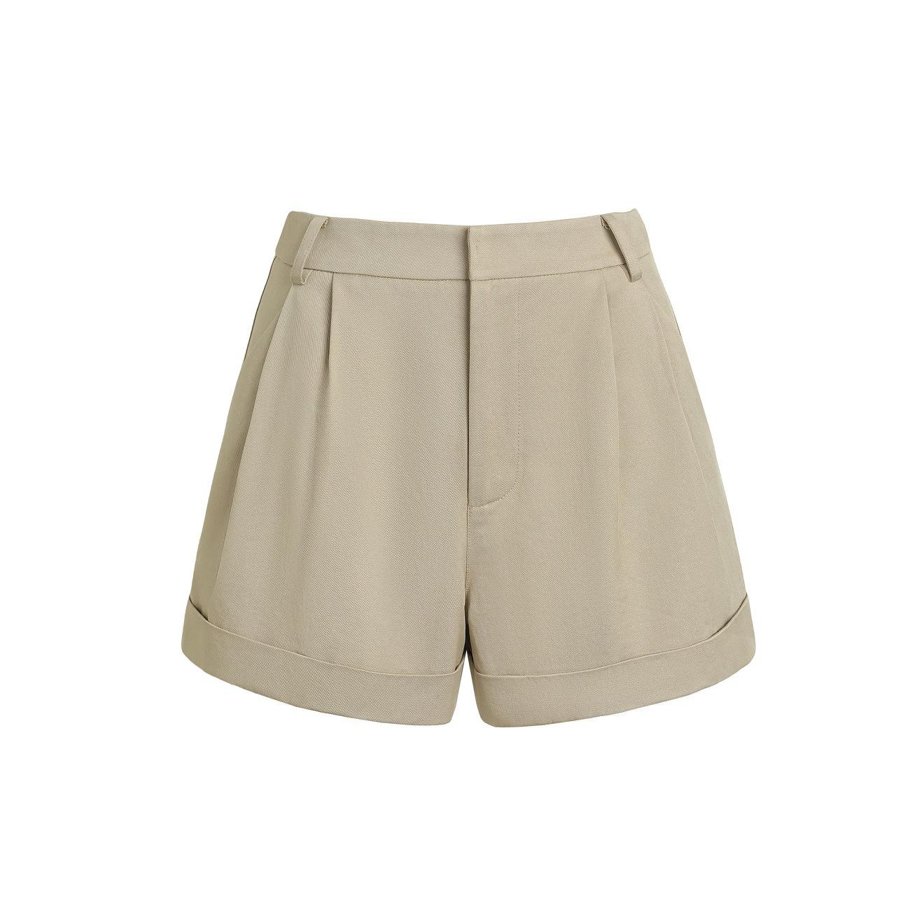 

Women s High-Waisted 3D Pleated Lyocell Cotton Twill Shorts 27 бежевий/верблюд