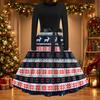 Women's Casual Fashion Christmas Print Round Neck Vintage Dress for Holiday Parties