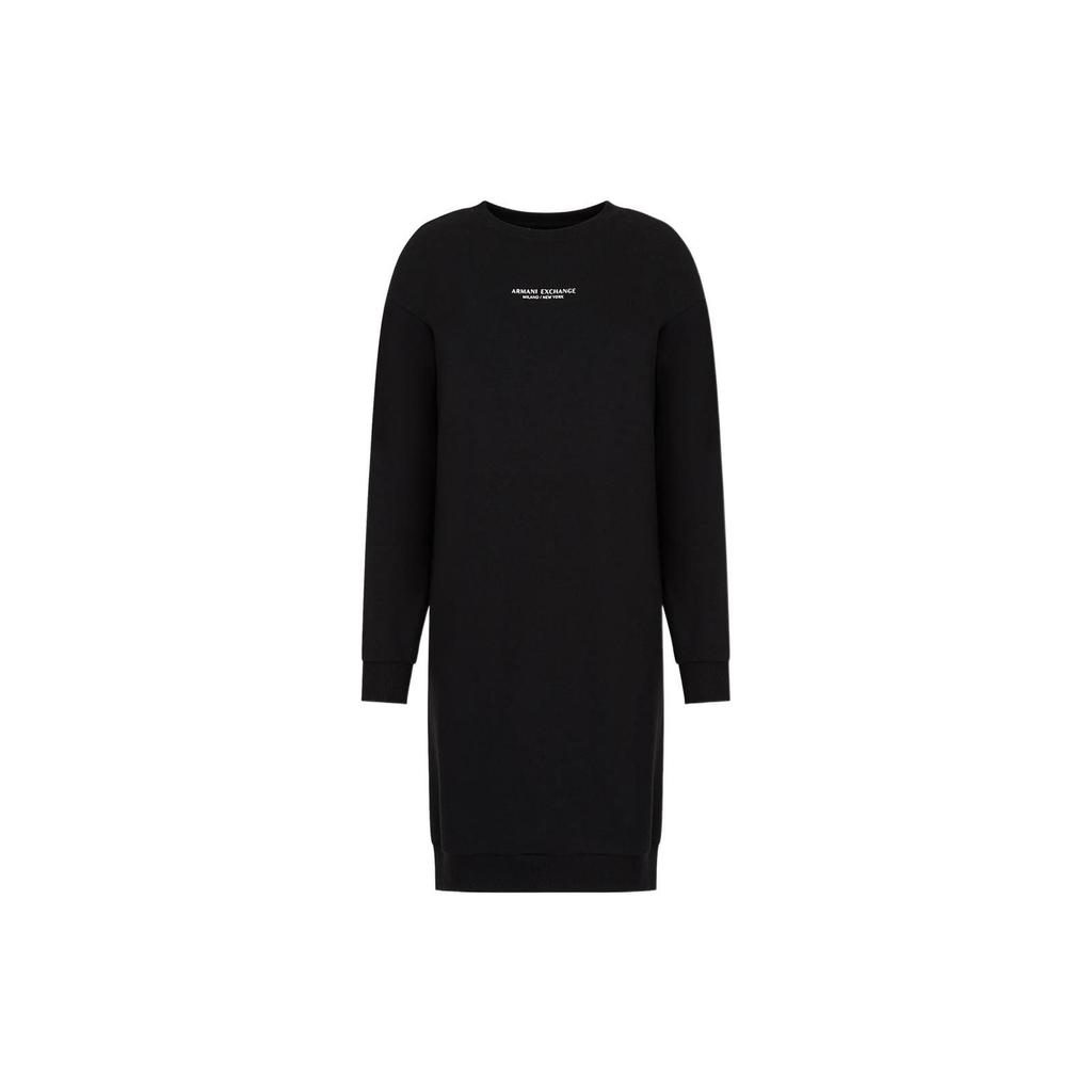 Armani Exchange Solid Logo Print Long Sleeve Dress Women Dresses Black 8NYA88-YJE5Z-1200