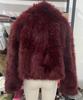 Burgundy Short Plush Fur Coat with Lapel - 2024 Autumn/Winter Collection