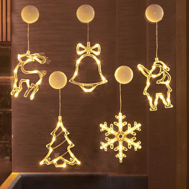 LED Christmas Decorative Lights: Snowman, Tree, Bells, Star, Window Suction Cup Holiday Set