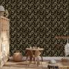 Black and Gold Tropical Pattern Wallpaper Ochre, Black and Brown 50x1000
