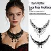 Gothic Halloween Skull Flower Hairband and Lace Necklace Set for Women