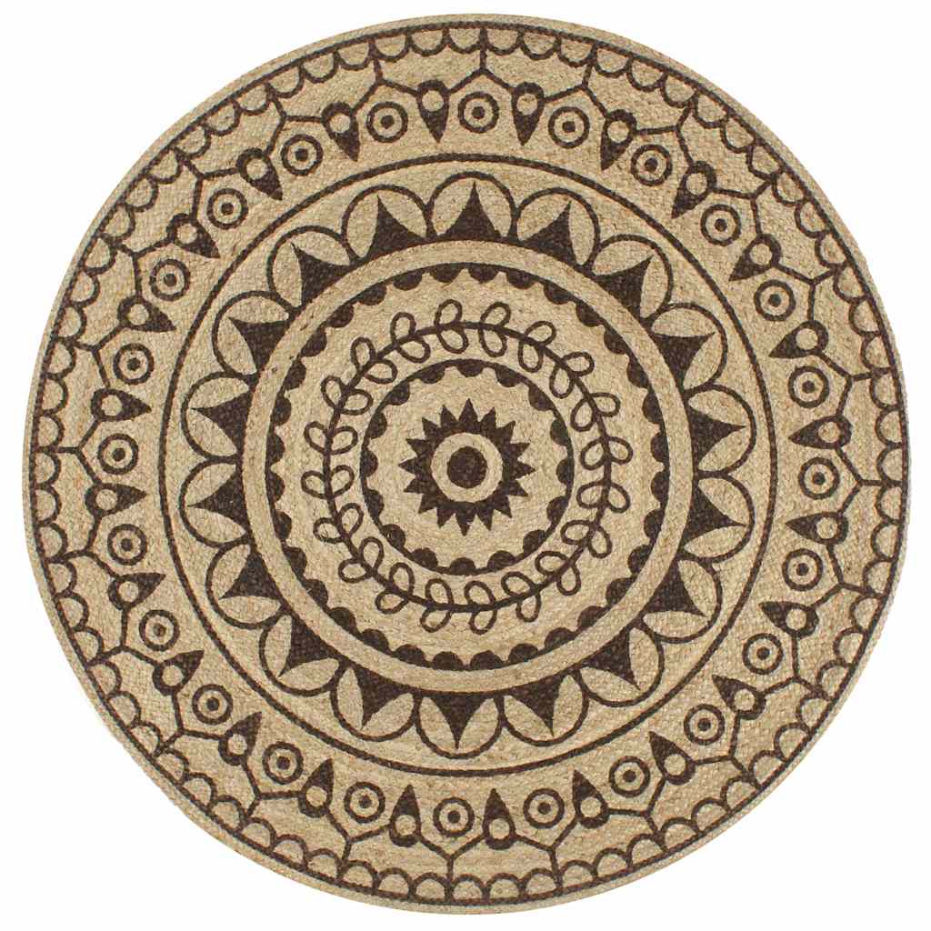 vidaXL Teppich Handgefertigt Jute mit Dunkelbraunem Aufdruck 90 cm braun