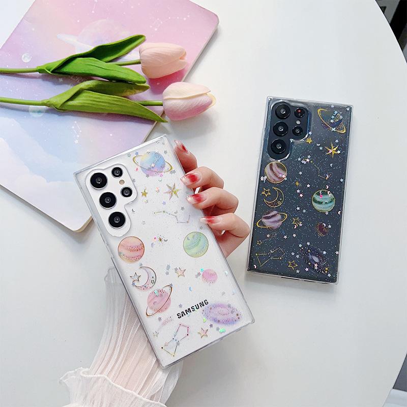 Fine Glitter Star Mobile Phone Case Is Suitable For Samsung S25Ultra Transparent S24Plus Planet A16 Anti-Drop A35 Women