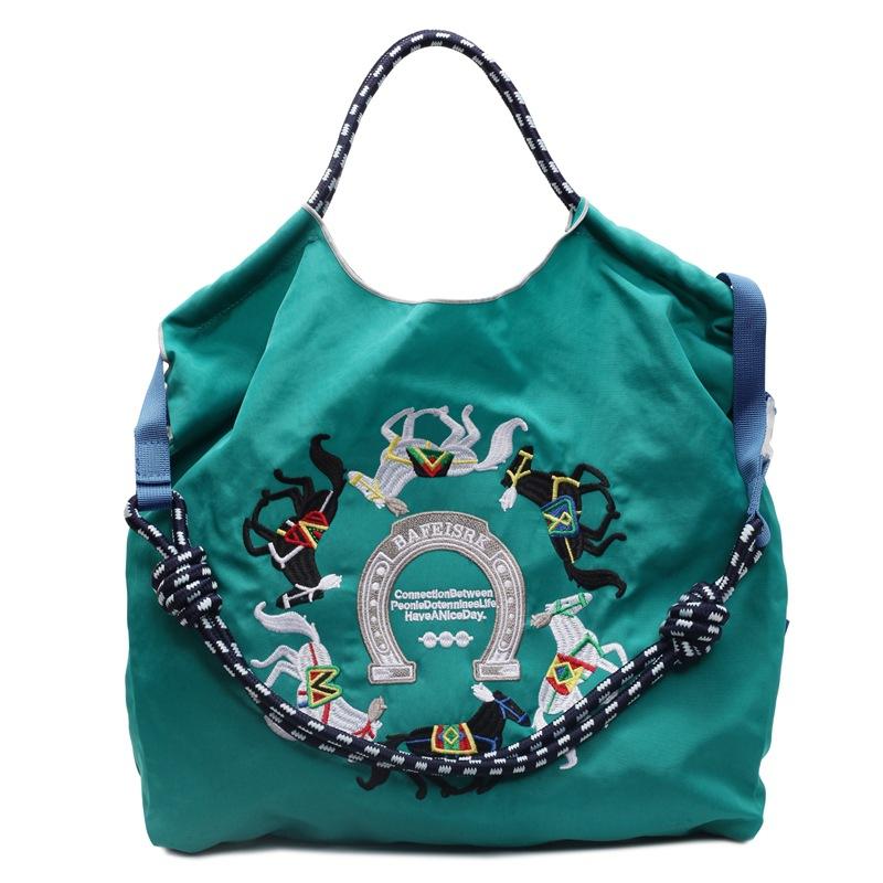 Literary small fresh embroidery pony contrasting color large capacity women's armpit bag new women's shoulder messenger bag