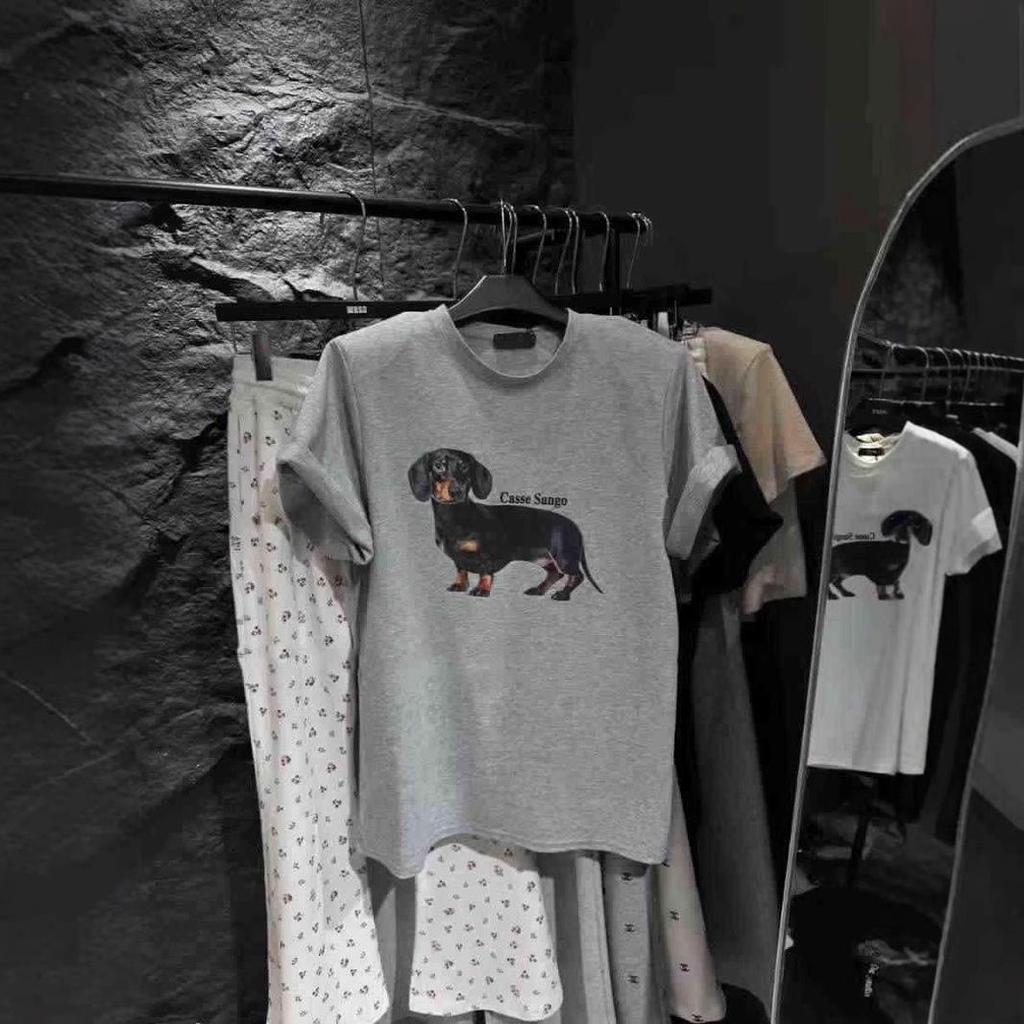 2025 Summer Plus Size Retro Dog Graphic Loose T-Shirt for Women