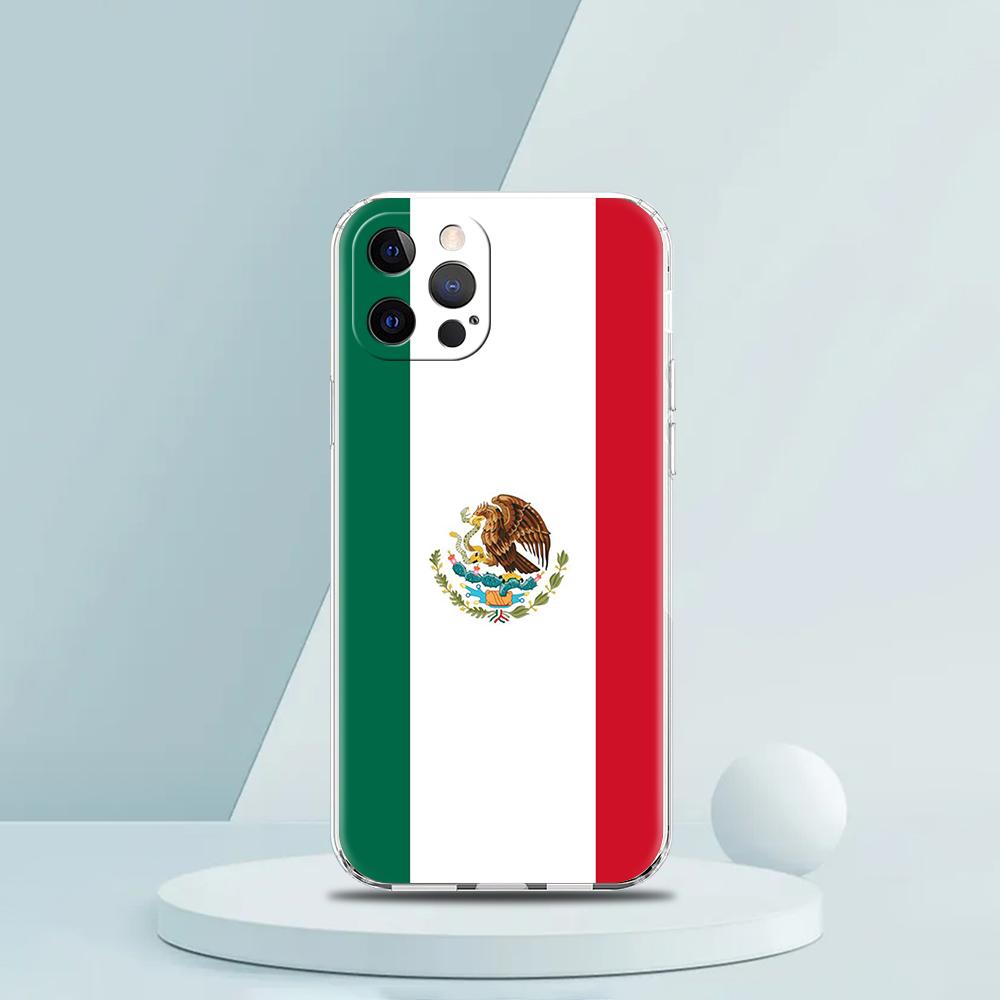 For iPhone 15 16 14 13 12 11 Pro Max XS X XR SE 7 8 Plus soft Silicone Clear Cover Mexico Flag Luxury Phone Case