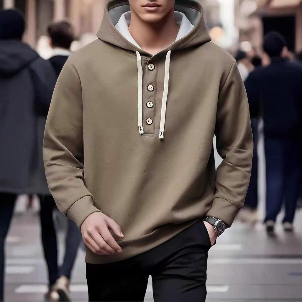 E-commerce Spring/Autumn Men's Fashion Hoodie with Buttoned Collar - Casual European & American Style