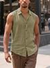 Camicia da uomo casual europea senza maniche in lino con bavero