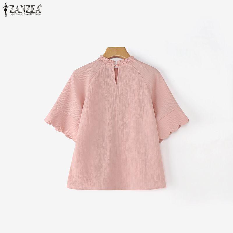 ZANZEA Women Round Neck Loose Casual Flare Half Sleeve Blouse