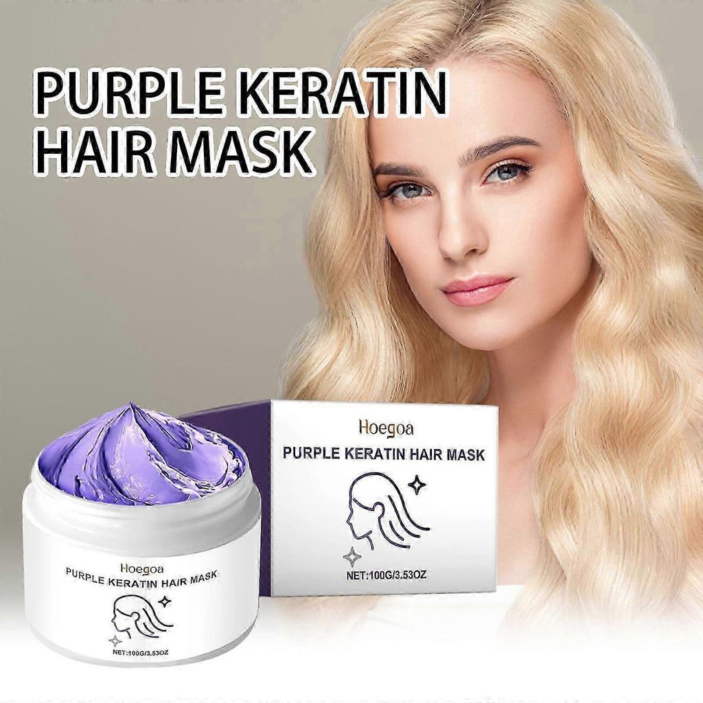 Hoegoa Keratin Purple Hair Mask, Nourishing & Moisturizing Treatment for Dry Frizzy Hair, Hair Conditioner, 250ml