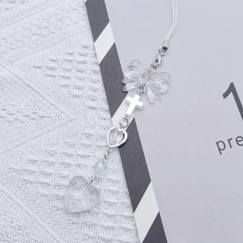 Bowknot Heart Cross Hanging Pendant Sweet Cool Phone Strap Bag Decoration Portable Hanging Lanyard Gift for Girls Women