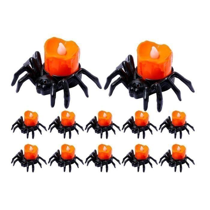 Bougies LED sans flamme - AIMOONSA - Design araignée - 10 pièces - Noir et orange - Piles LR1130