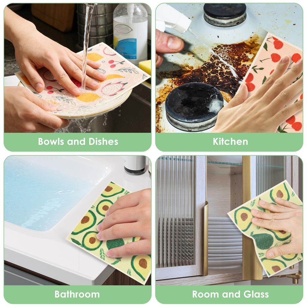 10Pcs Swedish Dishcloth High Water Absorbency Quick Drying Dish Rag Kitchen Cleaning Cloths Dish Towels Wet Dry Dishcloths
