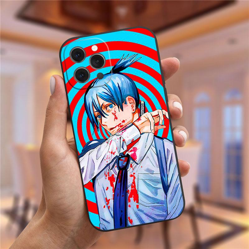Japānas karikatūra Anime motorzāģa vīrieša tālruņa korpuss iPhone 13 Pro Max XR XS Max 6s 7 8 Plus 12 Mini 11 Pro Max mīksts TPU vāciņš Funda