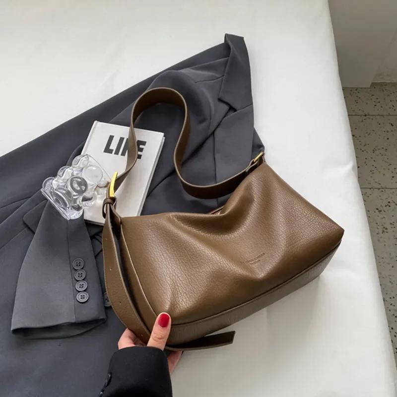 Retro Soft Leather Tote Bag for Women New Simple Versatile Large Capacity Single Shoulder Crossbody Bags Commute Handbags