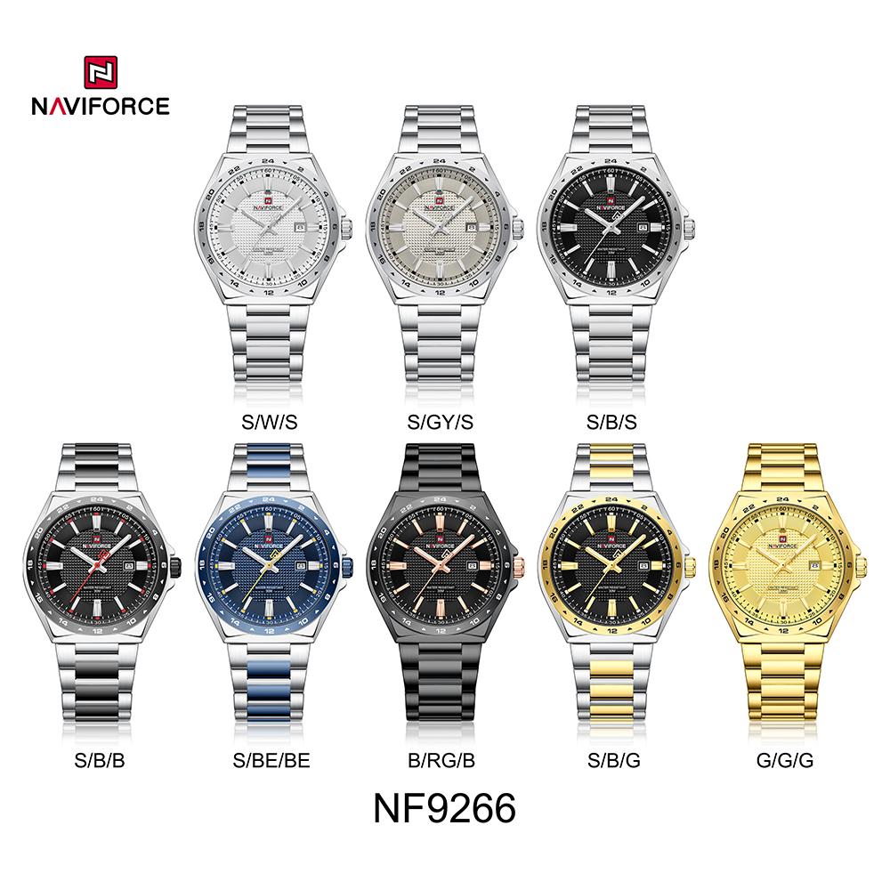 Naviforce Original Quartz Watch for Men Calendar Stainless Steel Strap Luminous Pointer Round Case Waterproof Men Watch NF9266