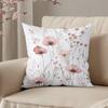 Floral Pillow Cover White Pink Poppy And Wildflower Print For Living Room Bedroom Decor