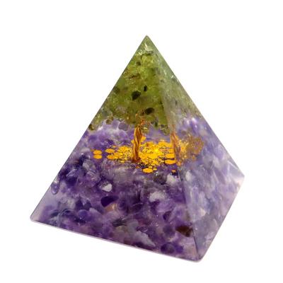 [GOLD STONE] Orgonite Pyramid Wealth Tree Natural Stone Ornament Approx. 5cm Wide Power Stone Cleansing Amethyst Peridot Approx. 5cm Wide