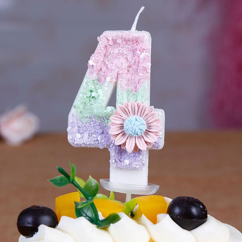 1pc Daisy Digital Birthday Candle Cute Pink Cake Topper Number 0-9 Candles Glitter Black Crown Candles Baby Show Kids Birthday