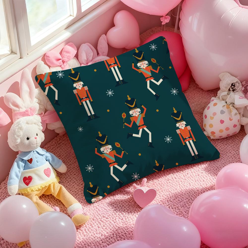 Nordic Nutcracker Soldier Toy Cushion Cover Pattern Printed Pillowcase for Living Room Sofa Cushion Cover & Bedroom Decor