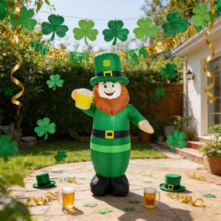 's Highlight Inflatable Leprechaun Decoration 1 Meter Tall Featuring LED Lights In Fan And Ground Stakes For Stability