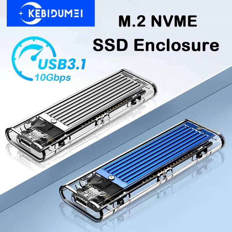 M.2 NVMe SSD korpuss USB3.1 Gen2 ārējs SSD korpuss caurspīdīgs cietā diska adapteris 10Gbps M.2 NVMe uz USB adapteris atbalsta UASP PCIe NVMe SSD