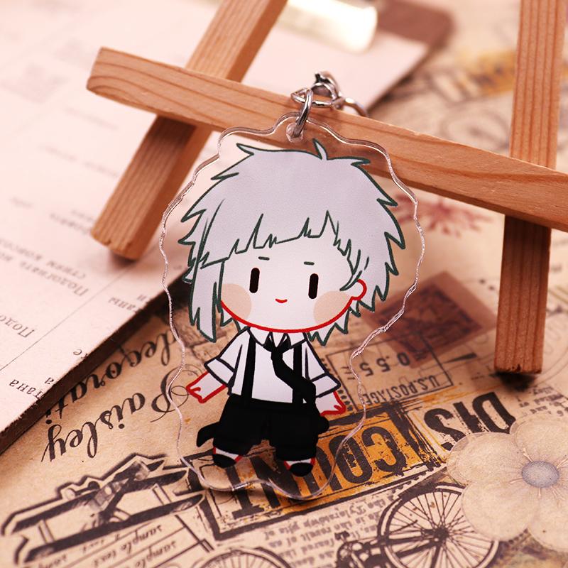Action Bungo Stray Dogs Keychain Playthings Q Version Nakajima Atsushi Yosano Akiko Kunikida Doppo Mori Ogai Plastic Key Ring Present Toy