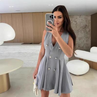 Kadınlar için Seksi Derin V Yakalı Kolsuz Takım Yelek Elbise