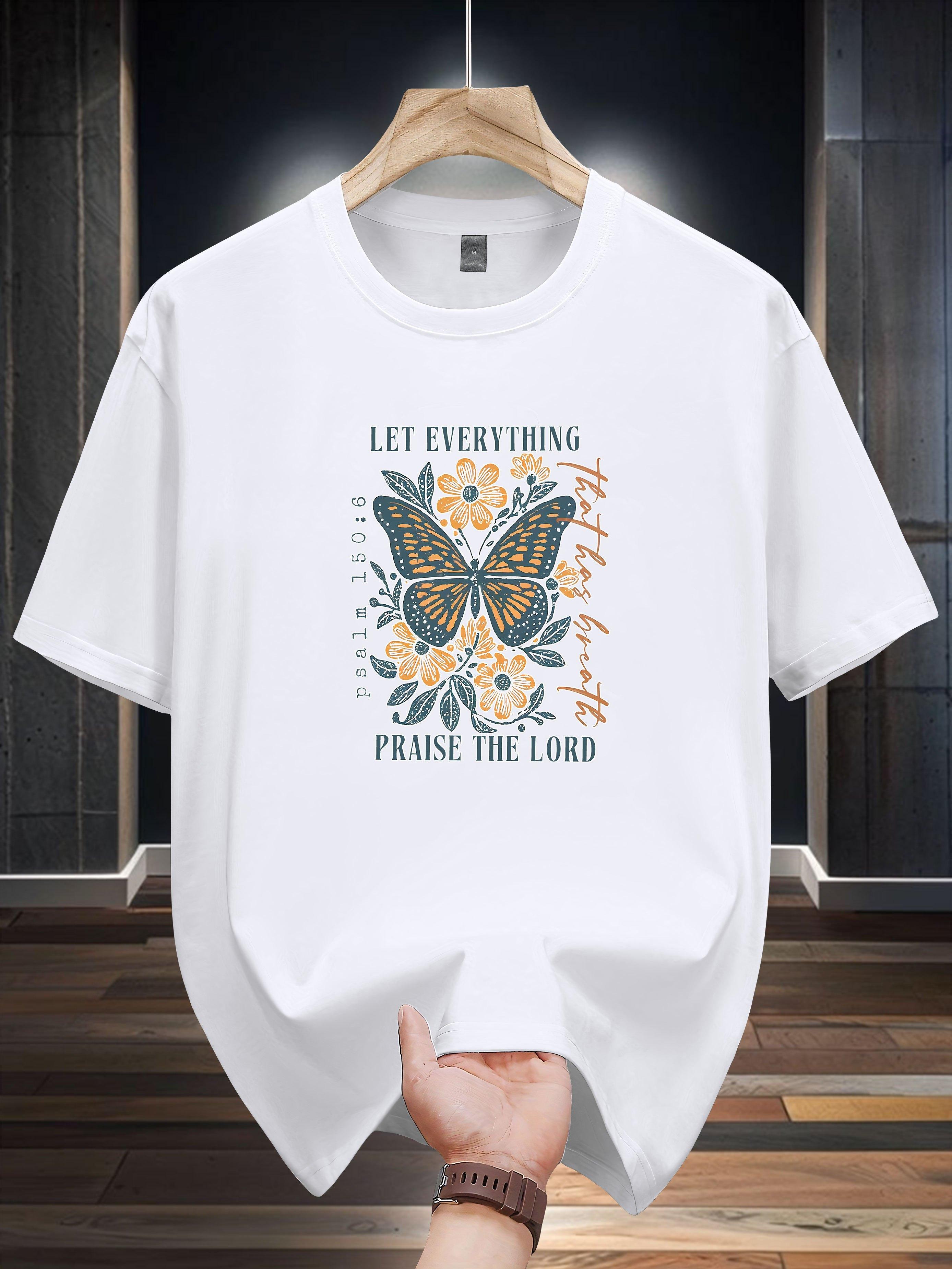Niuwang Selection  T-shirt - White Casual Graphic Print Tee with Inspirational  Praise the Lord  Design XL