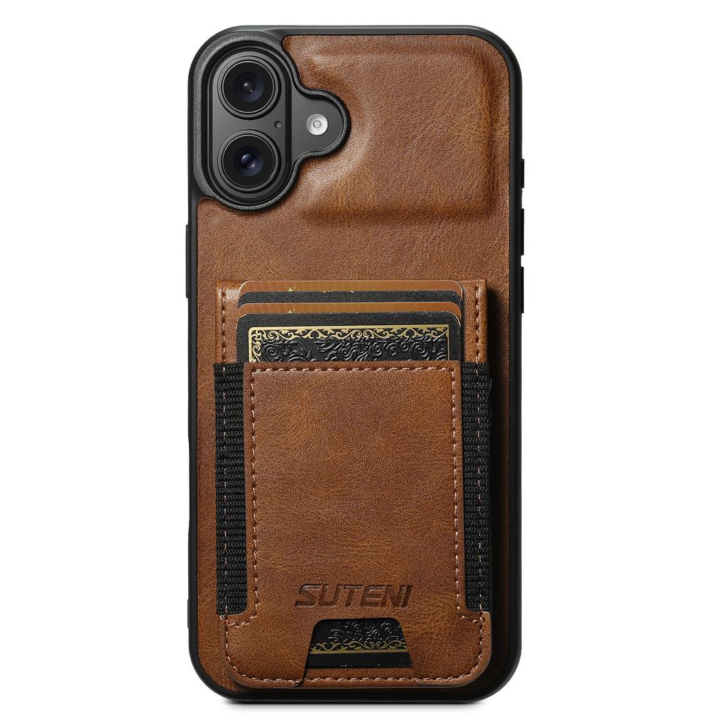 SUTENI H03 For iPhone 16 Case Card Holder Waxy Texture Leather+TPU Phone Cover