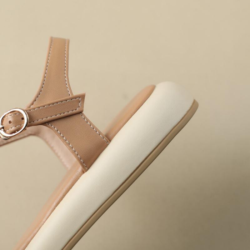 Summer Women's One-word Sandals Casual Non-slip Platform Sandals Buckle New Rear Empty Comfortable Soft-soled Women's Sandals