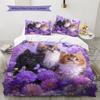 Purple Tabby Cat  Pattern Bedding Quilt Set Quilt Cover Pillowcase Home Decoration  Gift (1 * duvet cover + 2 * pillowcase, without core)