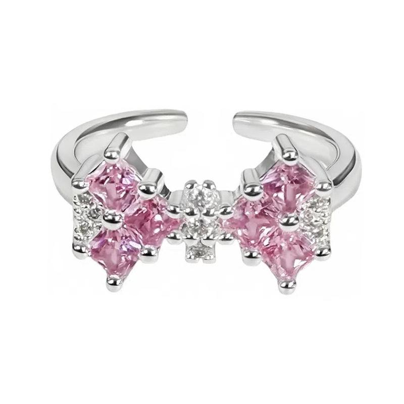 Sweet Crit Romantic Pink Micro-Inlaid Zir*****Pen Ring Female Color Treasure Cold Wind Niche Temperament Light Luxury Ring