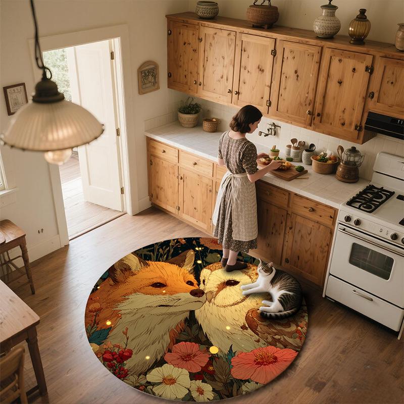 Owl and Fox,Round Area Rug,Carpet Rug for Living Room Bedroom Sofa Playroom Decor,Non-slip Floor Mat