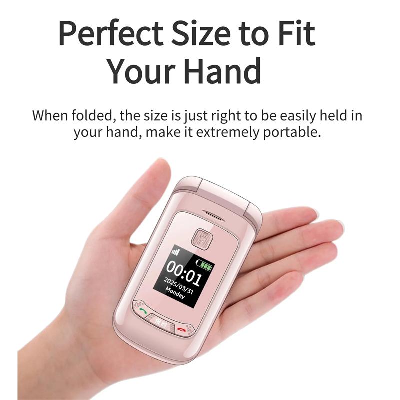 Dual Screen Small Senior Flip Phone Spped Dial Big Button Dual Screen Loud Speaker Two Sim Cards Clamshell Mobile SOS Dial Torch Button Phone