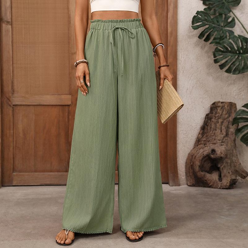 2026 Summer Trendsetter High Waist Lace-up Wide Leg Pants - European and American Street Style XL зелёный