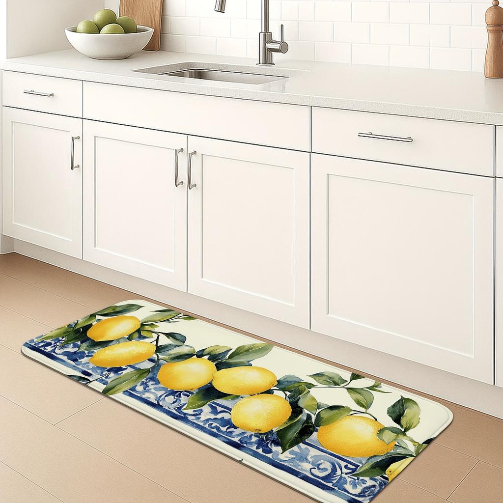 1 Stück Anti-Ermüdungs-Küchenteppiche, Zitronenmuster Wasserdicht Rutschfest Dick Gepolstert Küchenmatte Strapazierfähig Komfort Stehmatte für die Küche