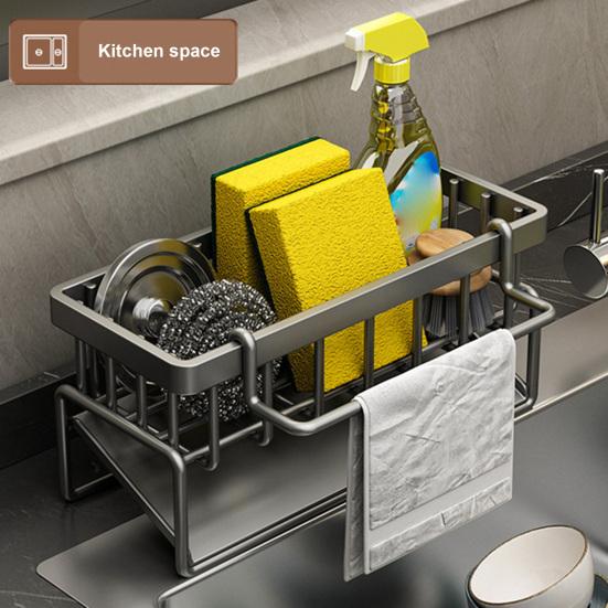 Drain Rack Rustproof Carbon Steel Organizer with Detachable Drain Tray Storage Rack for Kitchen Sink Sponges Soap