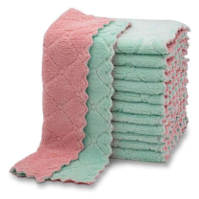 10/pcs Microfiber Kitchen Cloth Dish Towels Super Absorbent Coral Velvet Dishtowels Nonstick Oil Washable Fast Drying