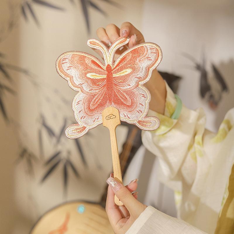 Runder Fächer im antiken Stil mit Stickerei, chinesischer Stil, blütenförmiger Handfächer mit Anhänger-Quasten, Cheongsam Hanfu Zubehör