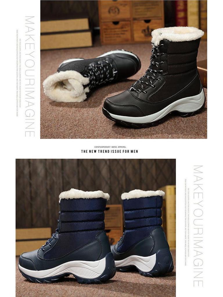 Women's Waterproof Leather Snow Boots - High-Top, Non-Slip, Mid-Calf with Warm Velvet & Thick Cotton Lining