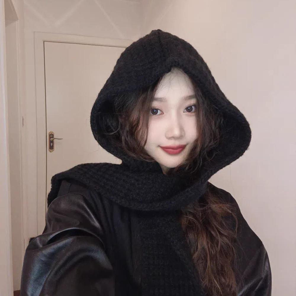Acrylic Fibres Knitted Hooded Caps Triangular Winter Neckerchief Hat Keep Warm