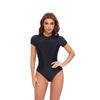 European & American Racing Swimsuit: Round Neck, Short Sleeve, Back Zipper, One-Piece Triangle Briefs