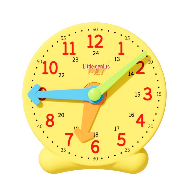 Elementary Time-Teaching Clock for Grades 1-2 – Interactive Three-Hand Learning Tool Yellow three-hand linkage clock