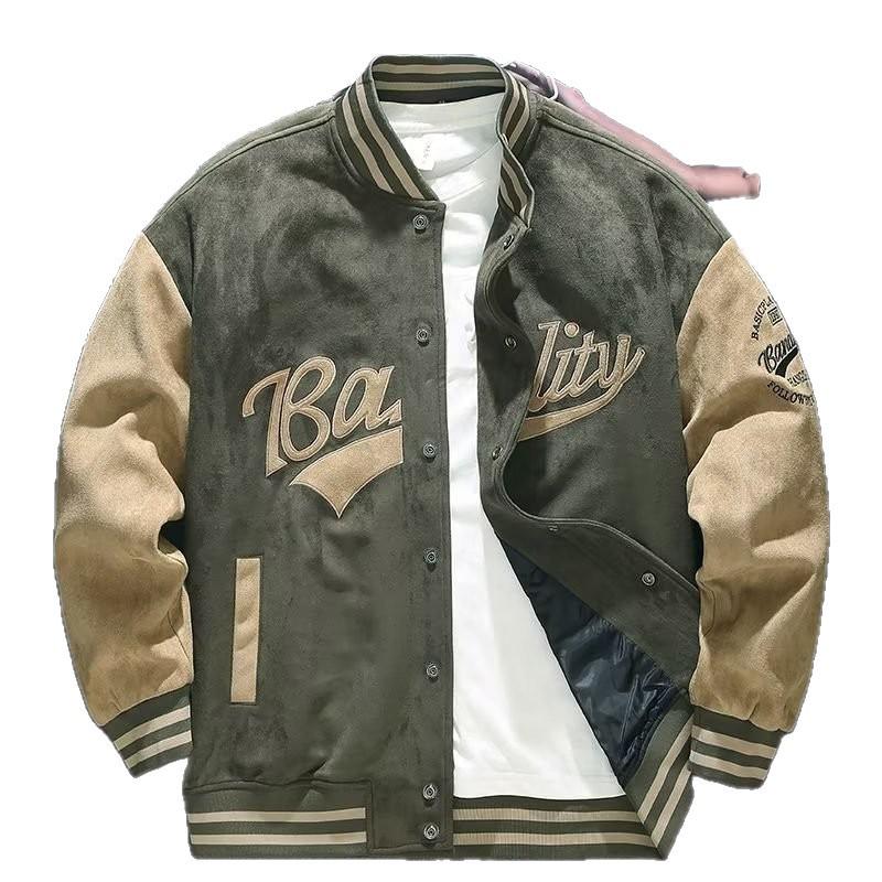 Men's Retro Suede Embroidered Baseball Jacket - Autumn/Winter Trend