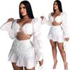 Frauen Röcke Set Feste Bandage Puff Sleeve Crop Tops Mini Rock Zwei 2 Stück Sets Sexy Nacht Clubwear Mode Outfit herbst
