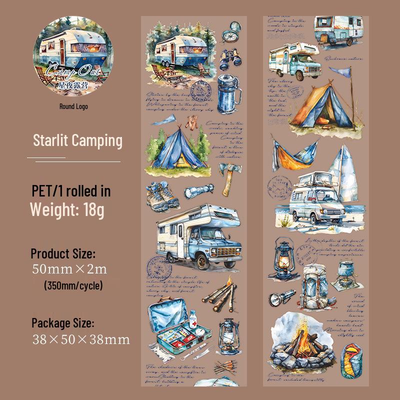 Beautiful Day Forest Adventure Camping PET Journal Decoration Tape - European Style, 6 Designs