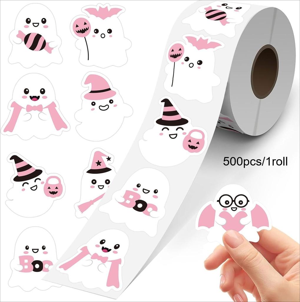 Vibrant Rainbow Colors & Iridescent Sheen Halloween Stickers -  Spooky Designs- Durable Paper Adhesive Labels for Gift Wrapping